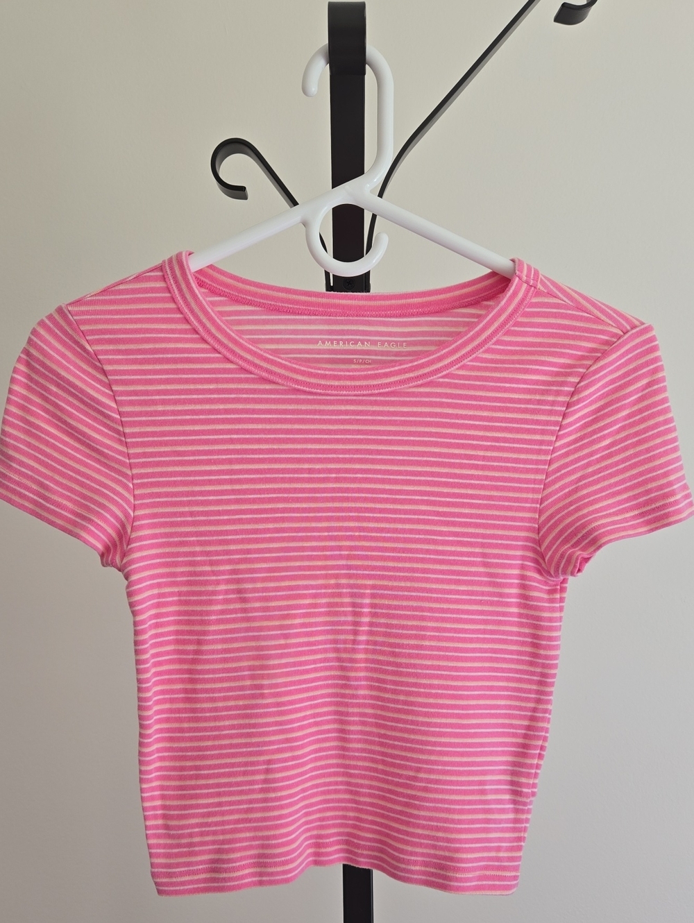 American Eagle Outfitters Pink and White Striped Kids Tee